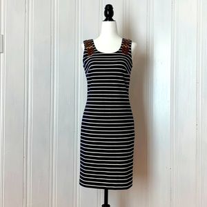 ☀️ MICHAEL KORRS navy blue and white striped adjusted mini dress